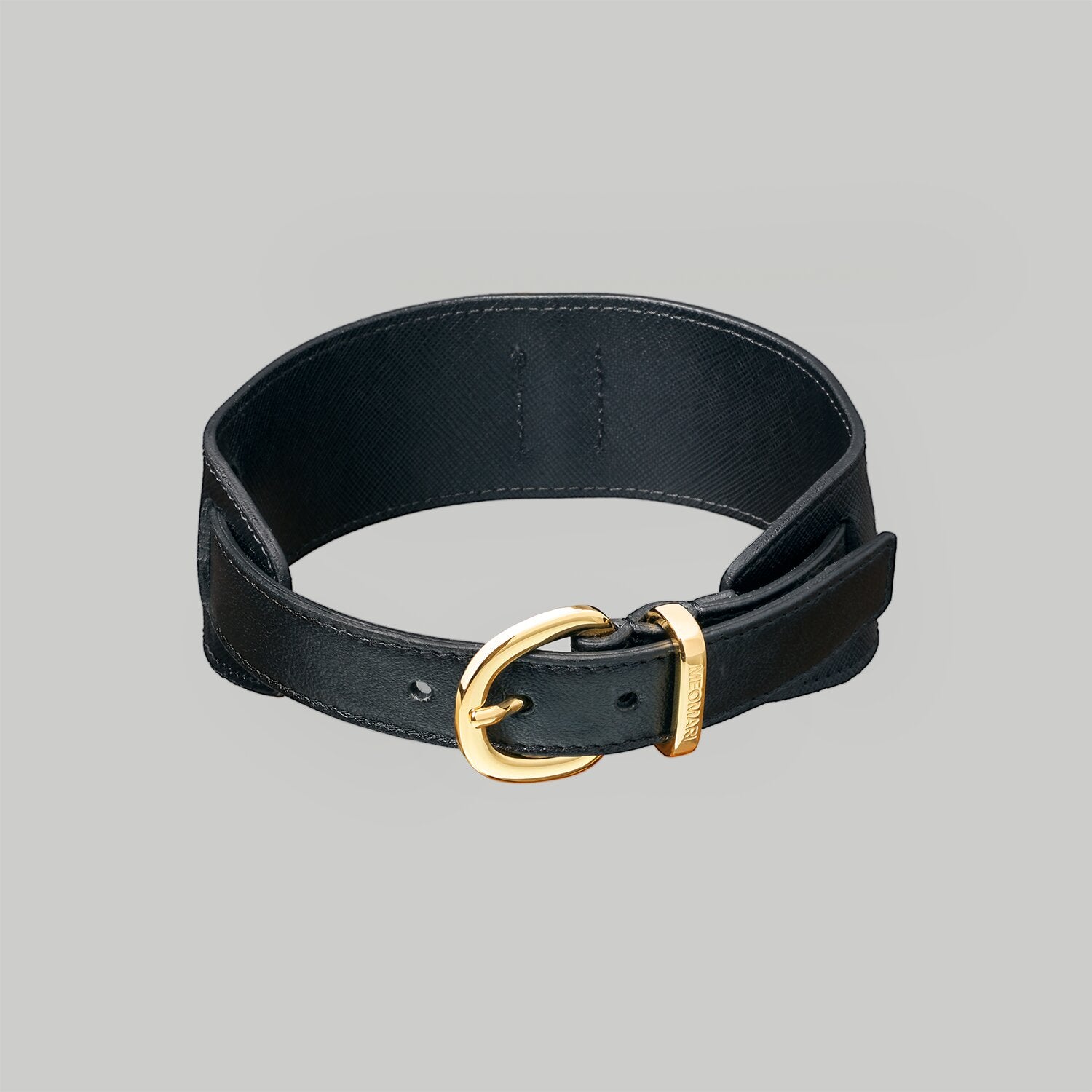 Luxury Dog collar in black Saffiano leather with Gold