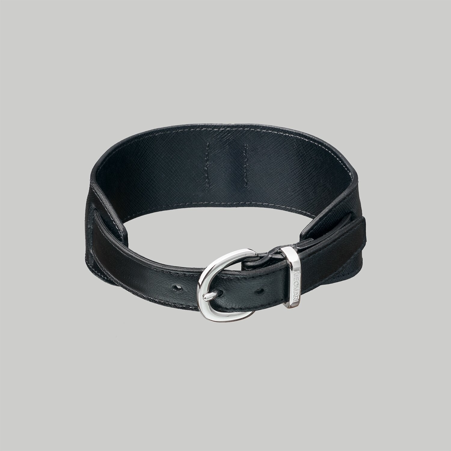 Luxury dog collar in black Saffiano leather with Palladium