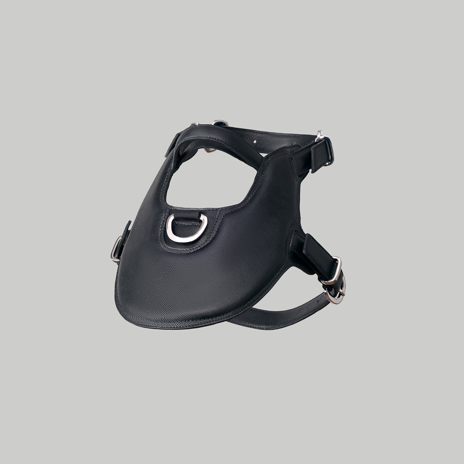 Luxury dog harness in black Saffiano leather with Palladium