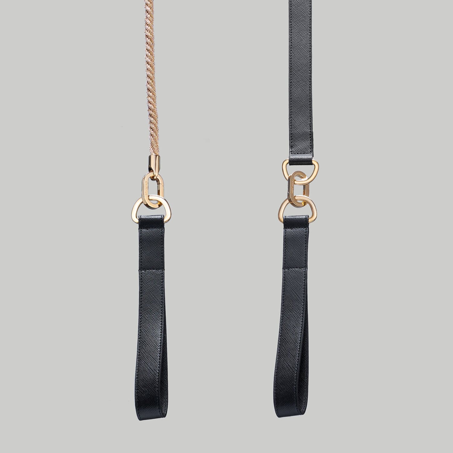 Luxury dog leash handle in black Saffiano leather with Gold