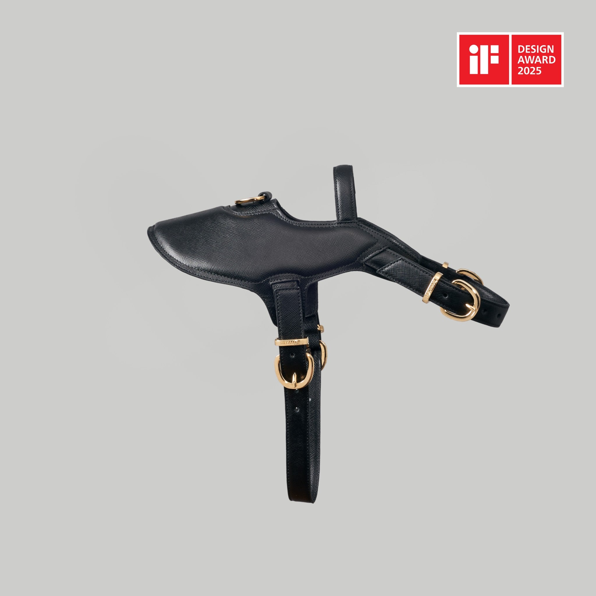 Luxury dog harness in black Saffiano leather with Gold - Meomari