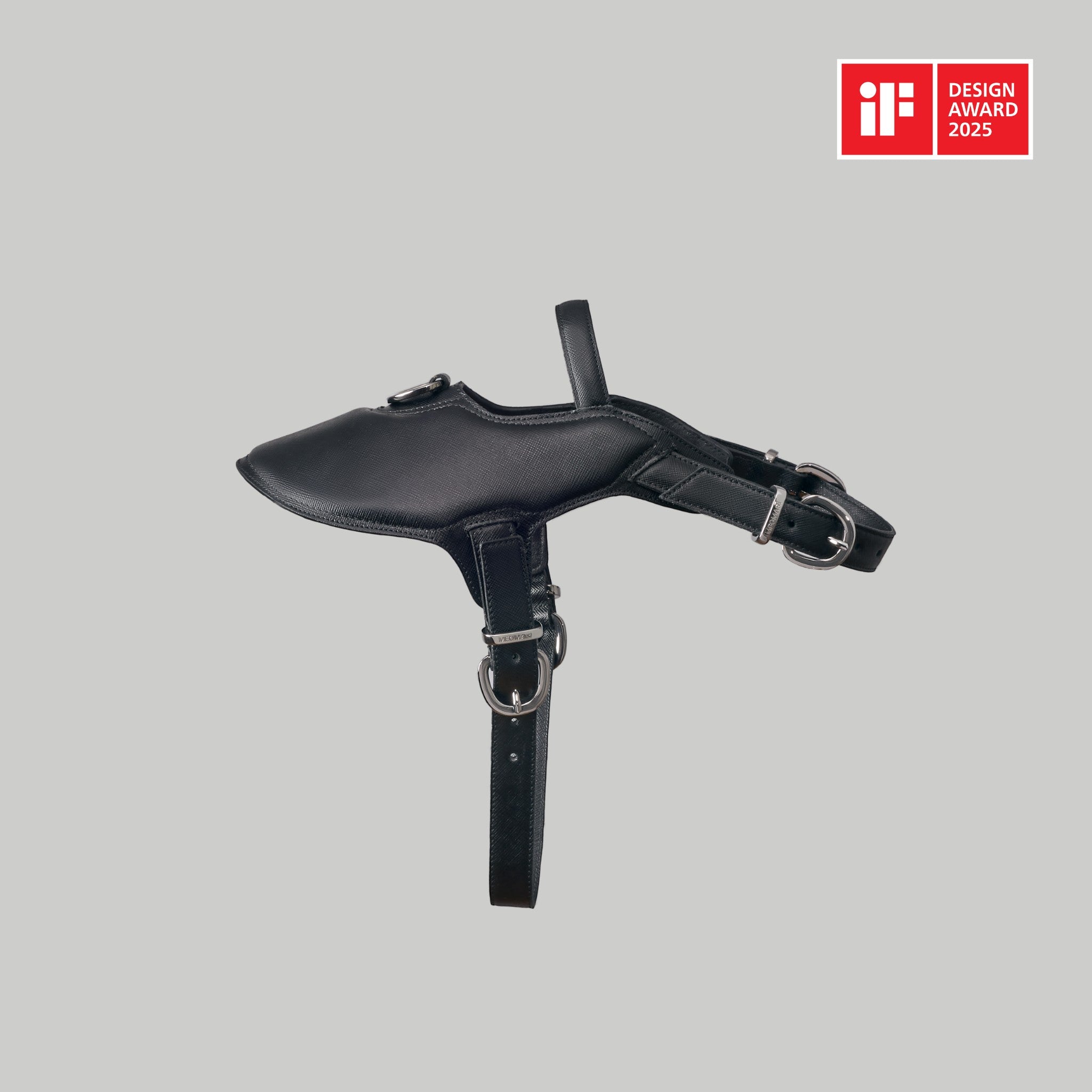 Luxury dog harness in black Saffiano leather with Ruthenium - Meomari