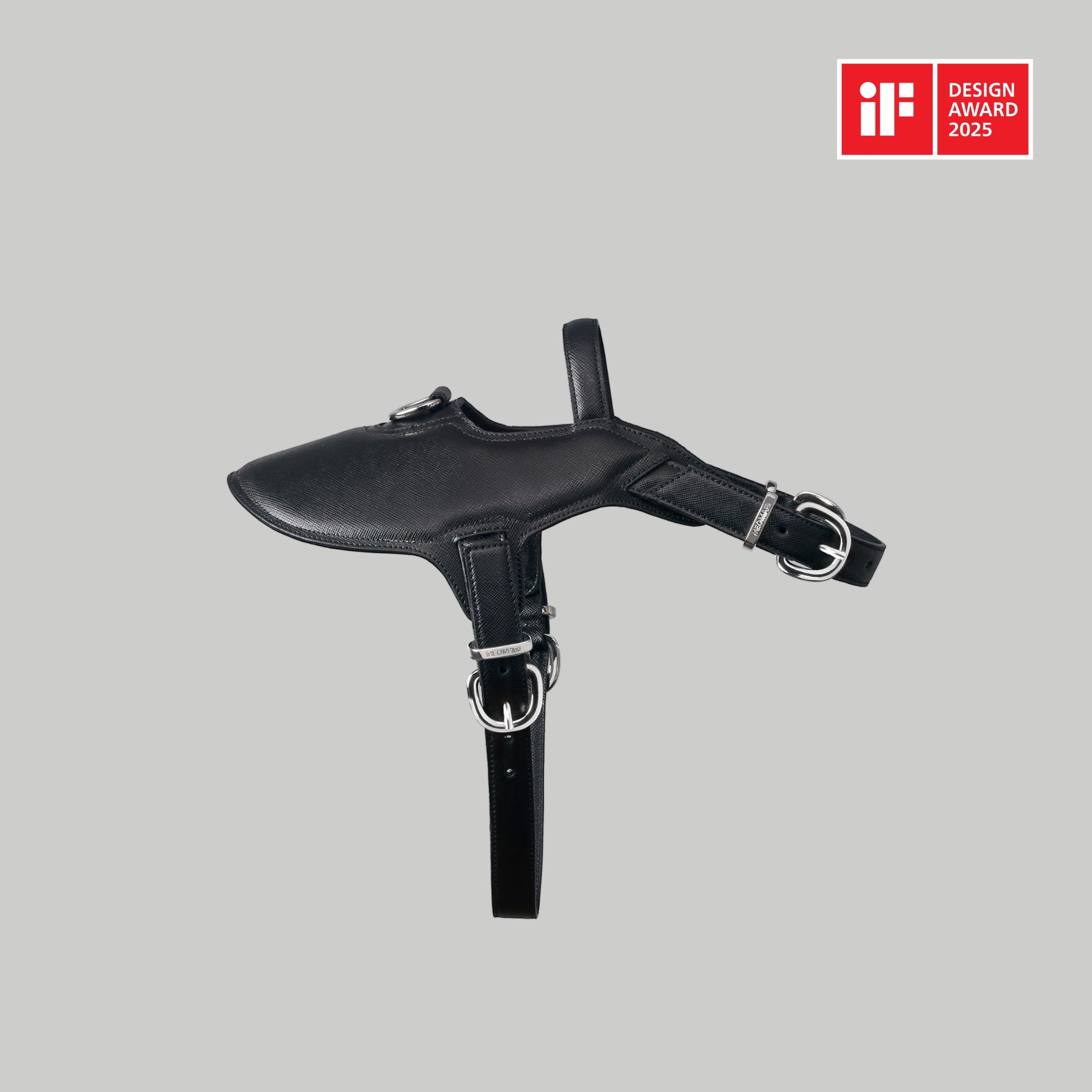 Luxury dog harness in black Saffiano leather with Palladium - Meomari