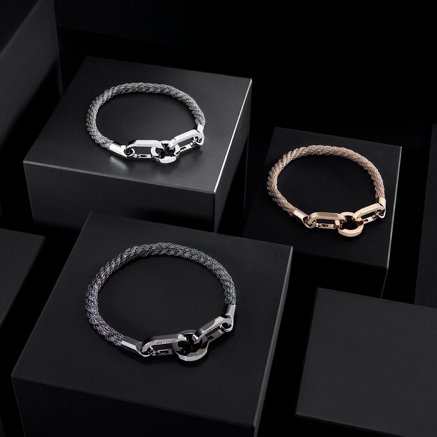 Luxury dog collar in Ruthenium braided