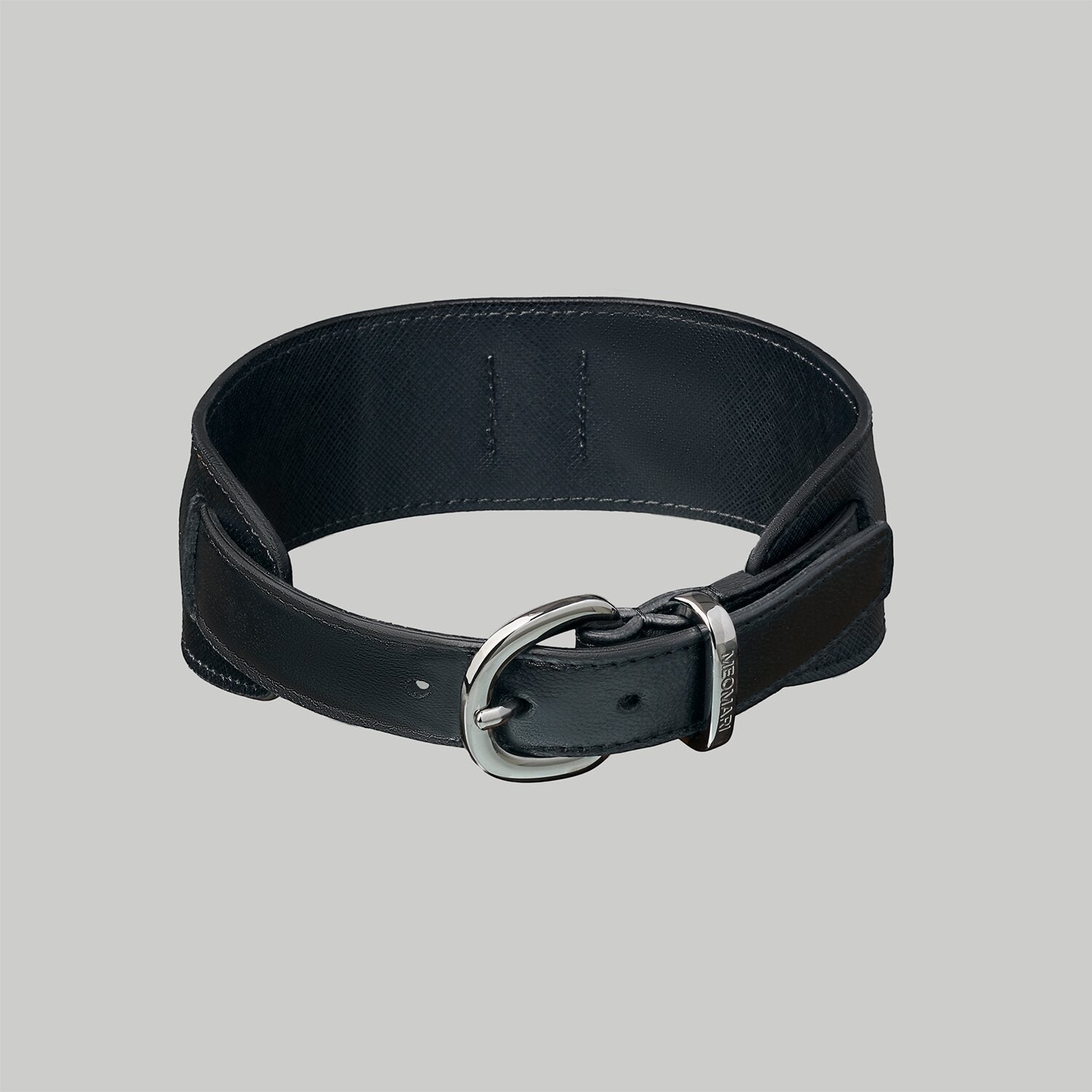 Luxury dog collar in black Saffiano leather with Ruthenium