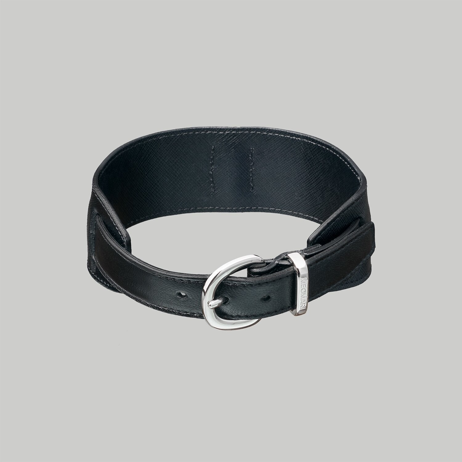 Dog collar in black Saffiano leather with Palladium