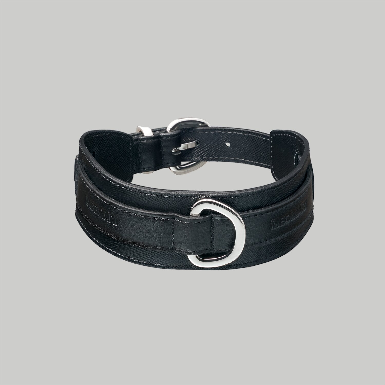 Dog collar in black Saffiano leather with Palladium