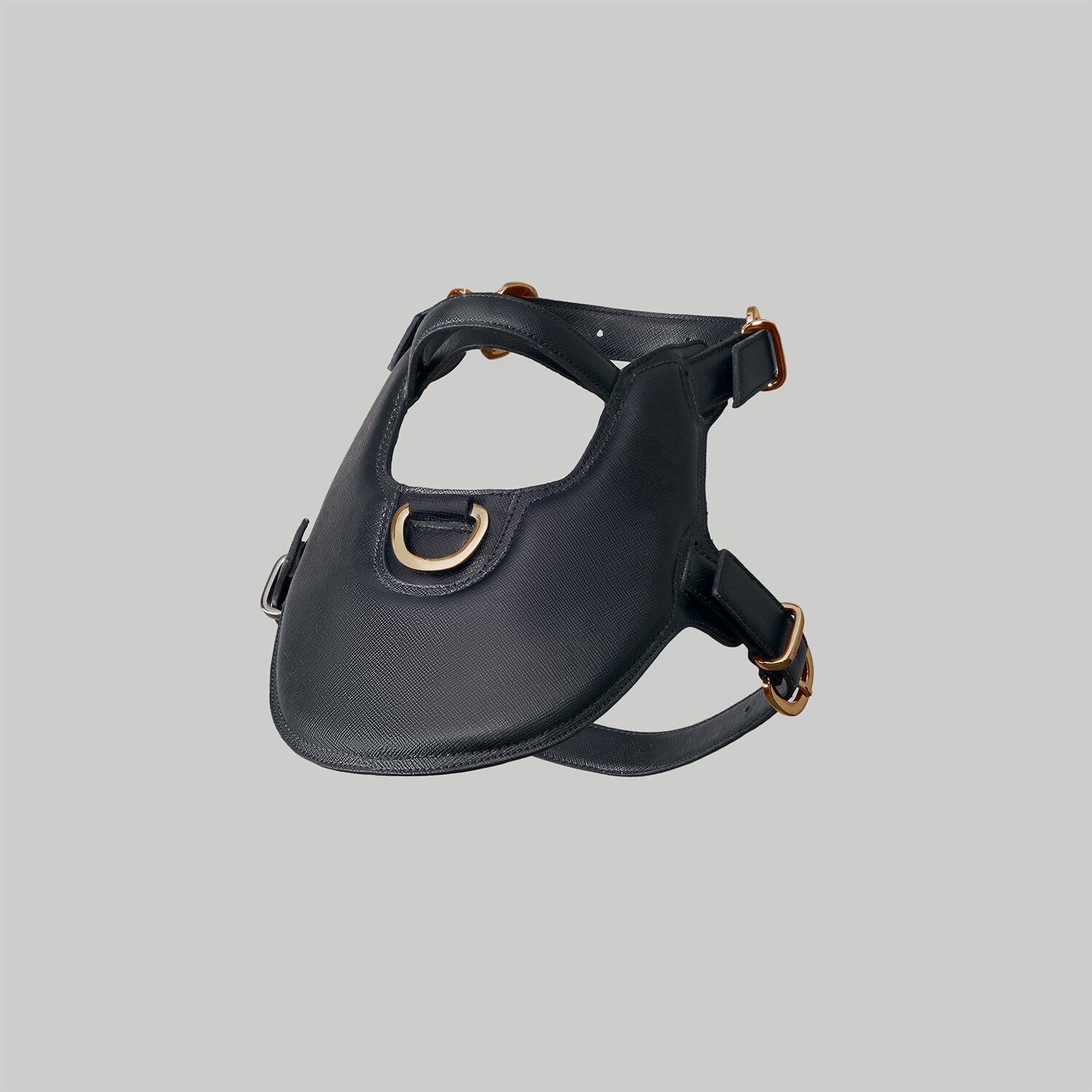 Luxury dog harness in black Saffiano leather with Gold