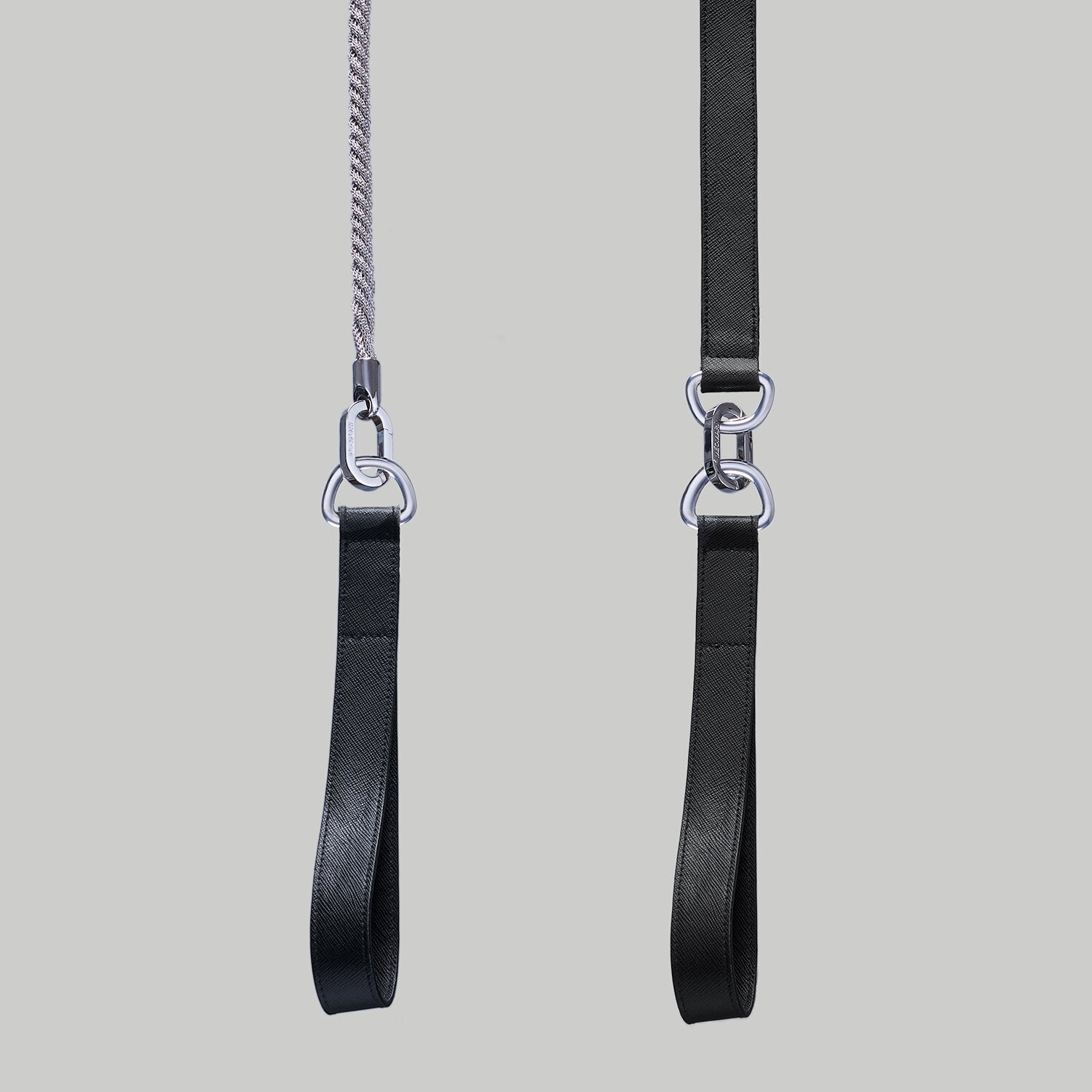 Luxury dog leash handle in black Saffiano leather with Palladium
