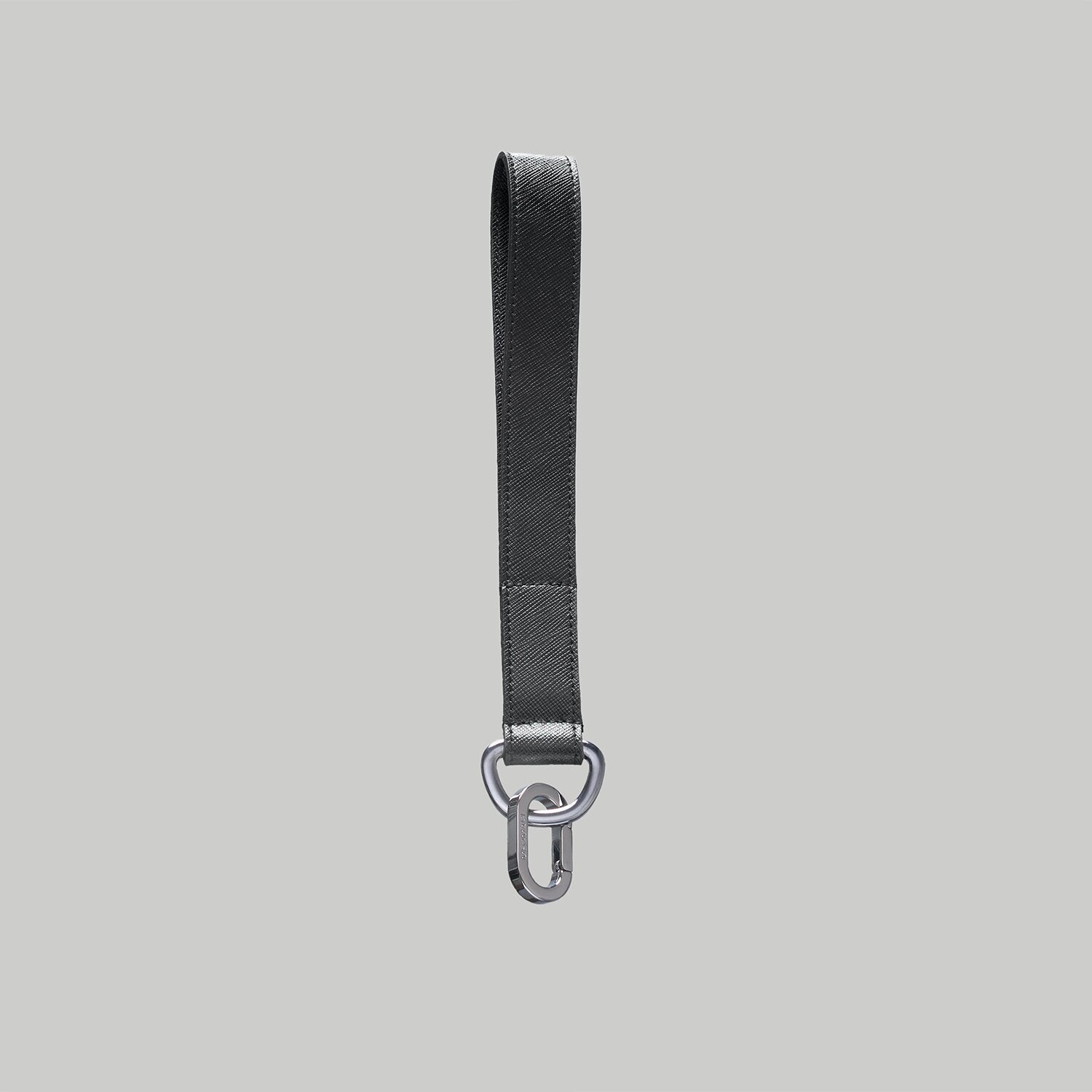 Luxury dog leash handle in black Saffiano leather with Ruthenium