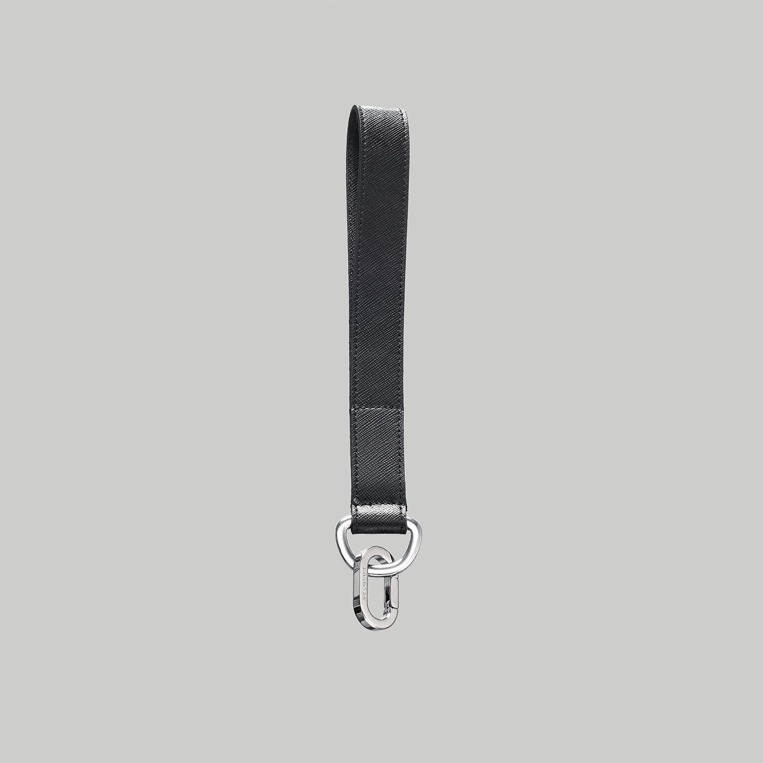 Luxury dog leash handle in black Saffiano leather with Palladium