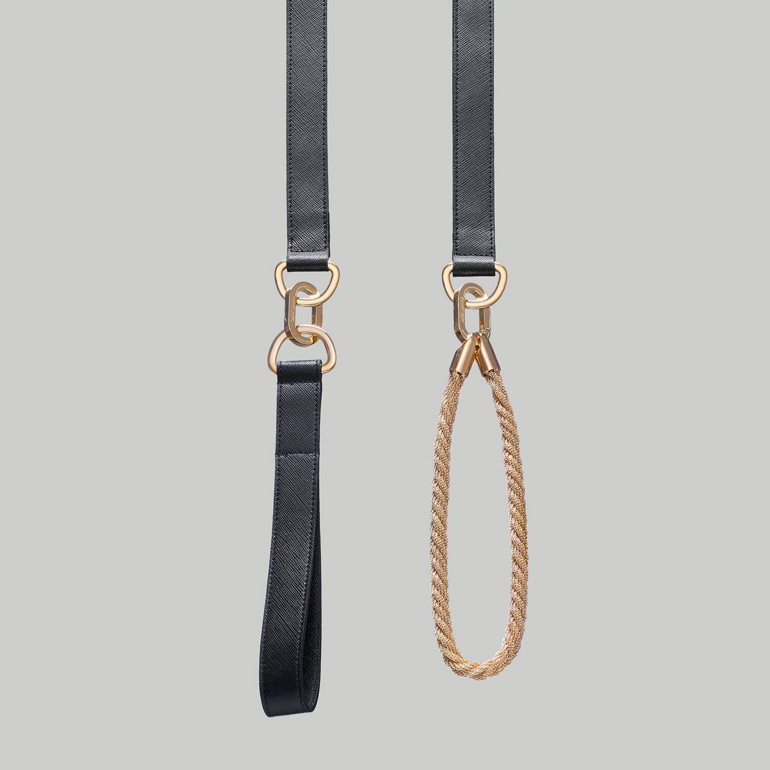 Luxury dog leash in black Saffiano leather with Gold