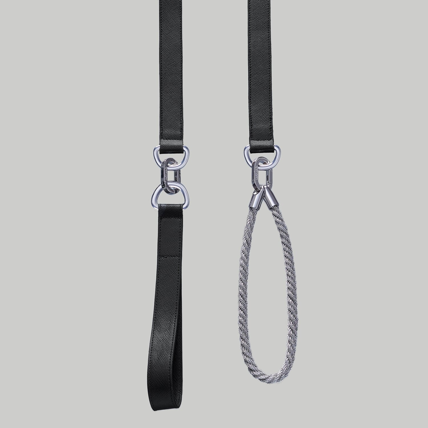 Luxury dog leash in black Saffiano leather with Palladium