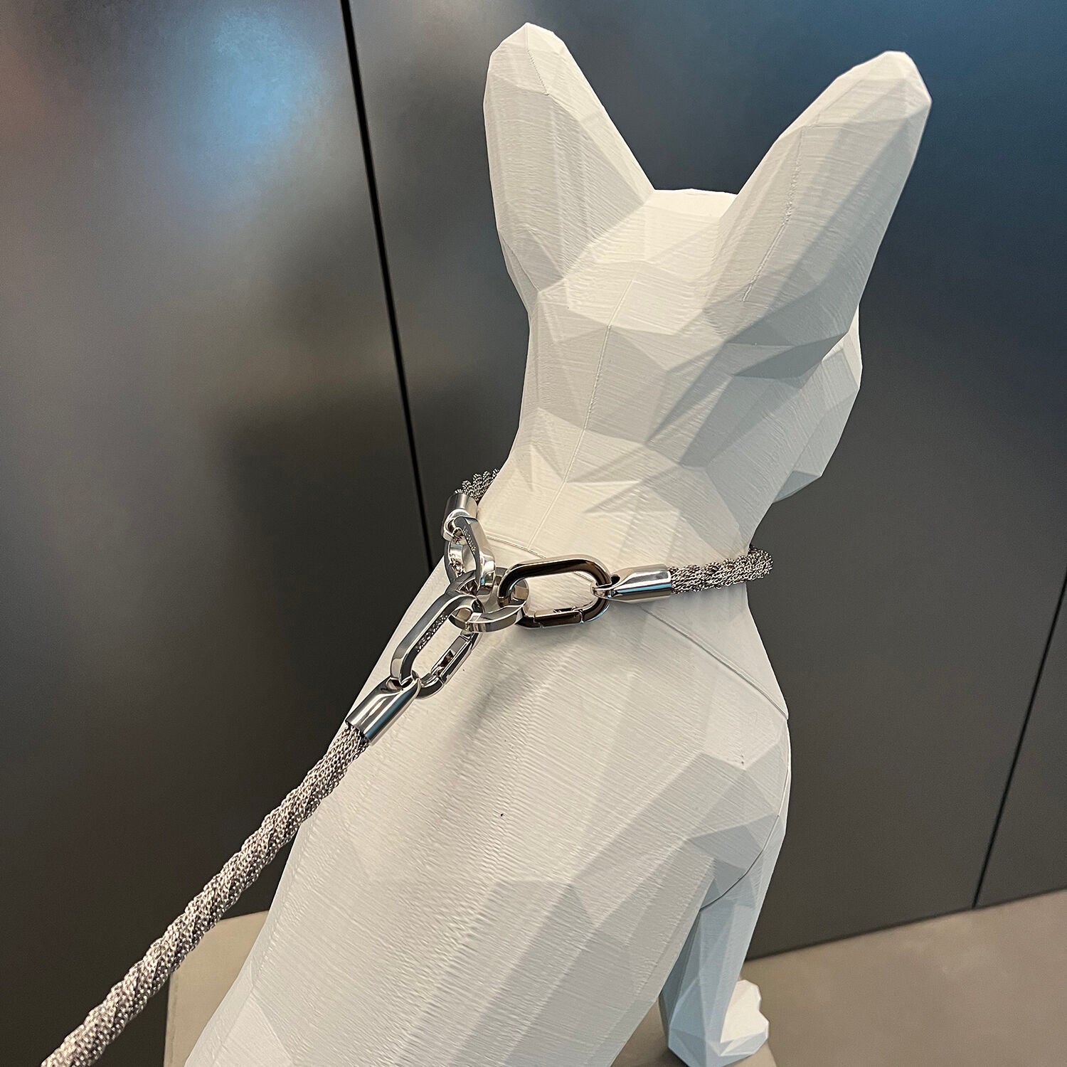 Luxury dog leash in Palladium braided
